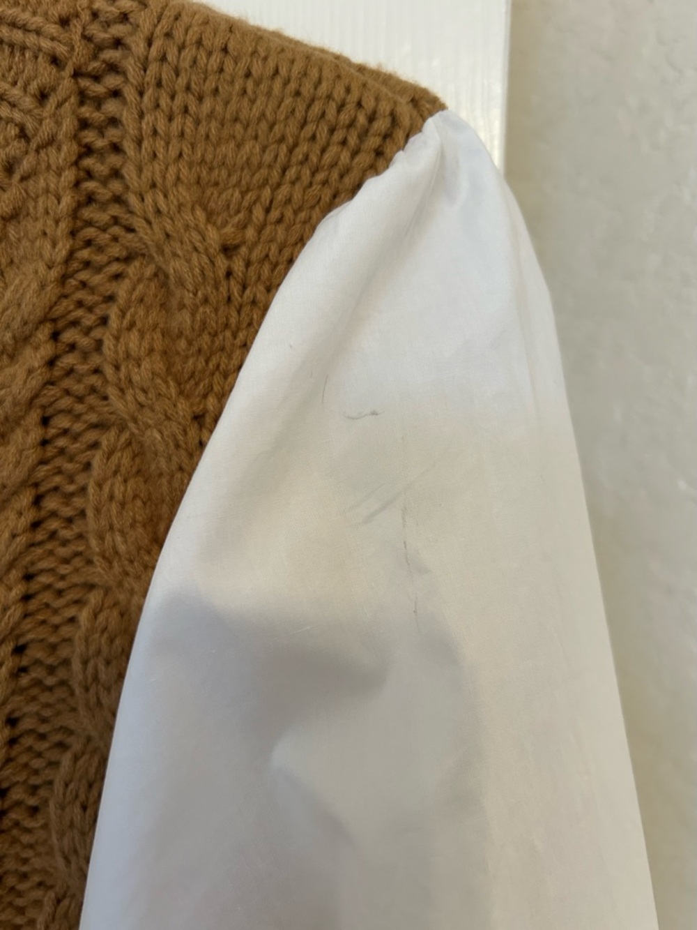 Anthropologie Cable-Knit Crewneck layered Camel Vest & built in white blouse - Picture 3 of 8